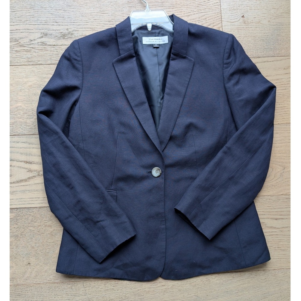 Tahari Arthur S. Levine Blue Linen Blend Blazer Jacket Size 10 Career - Picture 4 of 7